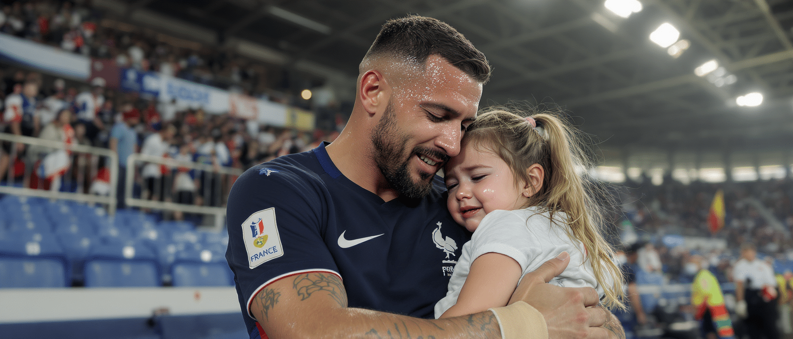 Lucas Digne : une photo bouleversante de sa fille en larmes apr&egrave;s la d&eacute;faite des Bleus face &agrave; l&rsquo;Espagne &eacute;meut les internautes